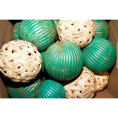 Lot 410 - Group of Painted Wood and Sea Grass Orbs