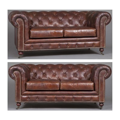 Lot 351 - Pair of Leather Chesterfield Sofas Length 68...