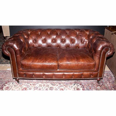 Lot 633 - Leather Chesterfield Sofa Length 67 inches.