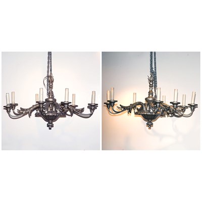 Lot 483 - Pair of Silvered Wood Six-Light Chandeliers...
