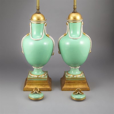 Lot 486 - Pair of Paris Porcelain Covered Urns Each...