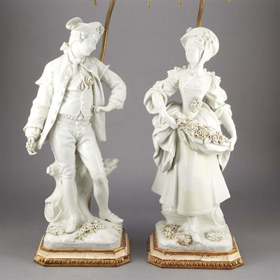 Lot 478 - Pair of Continental Porcelain Figural Lamps...