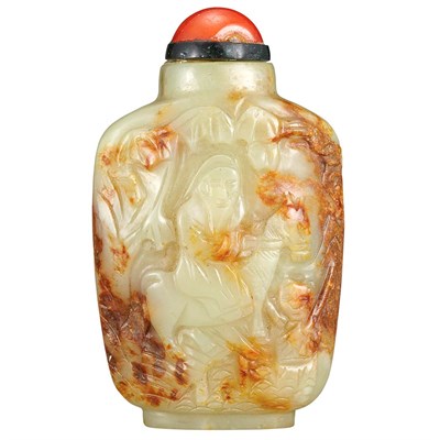 Lot 136 - Chinese Carved Celadon Jade Snuff Bottle Late...