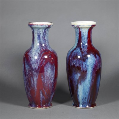 Lot 180 - Two Similar Chinese Flambe Glazed Porcelain...