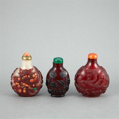 Lot 149 - Group of Three Chinese Glass Snuff Bottles...
