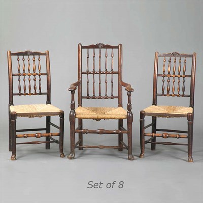 Lot 93 - Set of Eight Provincial Rush Seat Dining Chairs