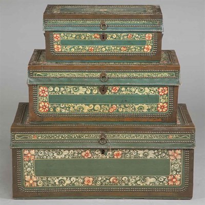 Lot 386 - Nest of Three Provincial Brass Bound Green...