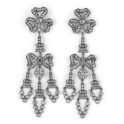 Lot 287 - Pair of Blackened Gold and Diamond Pendant-Earrings