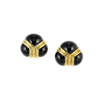 Lot 482 - Pair of Gold and Black Onyx Earrings, Tiffany & Co.