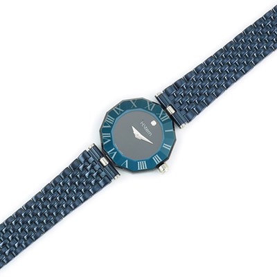 Lot 860 - Lady's Blackened Stainless Steel Wristwatch, H. Stern