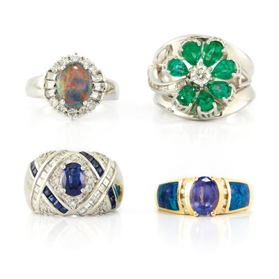 Lot 854 - Group of Platinum and White and Yellow Gold, Gem-Set and Diamond Rings
