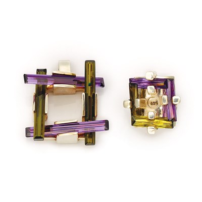 Lot 918 - Sterling Silver, Amethyst and Green Tourmaline Pendant and Ring