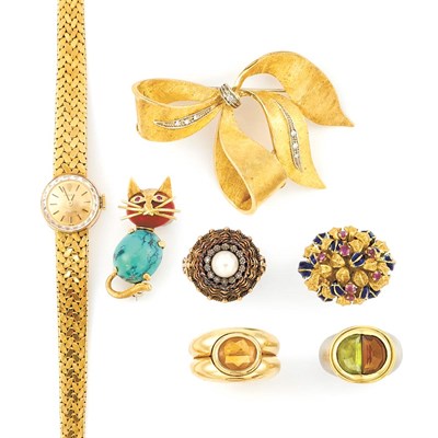 Lot 834 - Group of Gold, Diamond, Gem-Set and Enamel Jewelry