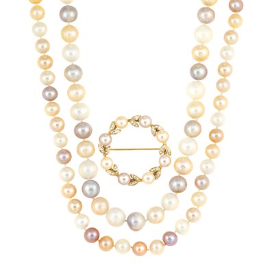 Lot 681 - Two Multicolored Freshwater Pearl Necklaces and Wreath Pin