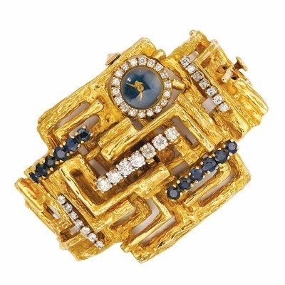 Lot 661 - Gold and Diamond Cuff Bangle-Watch