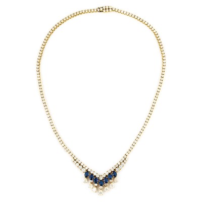 Lot 421 - Gold, Diamond and Sapphire Necklace