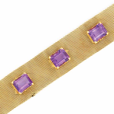 Lot 583 - Gold and Amethyst Mesh Bracelet