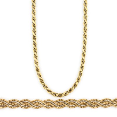 Lot 250 - Two-Color Gold Rope-Twist Chain Necklace and Braided Bracelet
