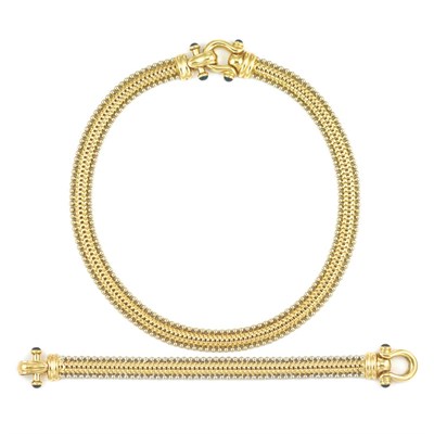 Lot 150 - Two-Color Gold and Black Onyx Necklace and Bracelet