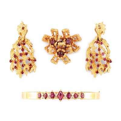 Lot 817 - Group of Gold and Ruby Jewelry