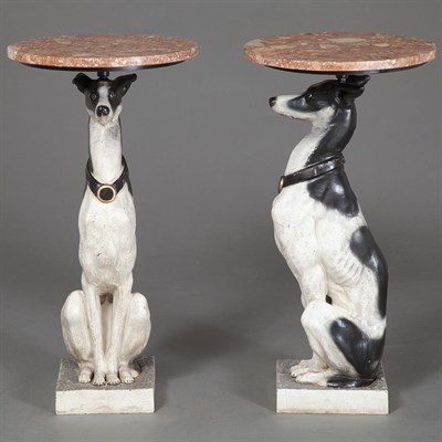 Lot 603 - Pair of White Marble Top Dog-Form Side Tables...