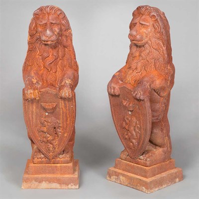 Lot 384 - Pair of Rusted Metal Lion-Form Garden Statues...