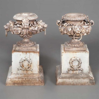 Lot 524 - Pair of White Painted Iron Garden Urns on...