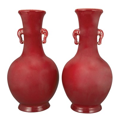 Lot 431 - Pair of Chinese Sang de Boeuf Porcelain Vases...