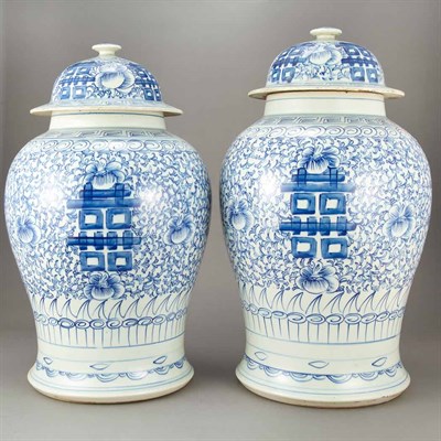 Lot 401 - Pair of Chinese Blue and White Porcelain Jars...