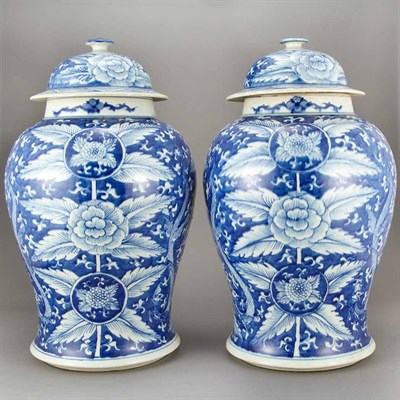 Lot 386 - Pair of Chinese Blue and White Porcelain Jars...