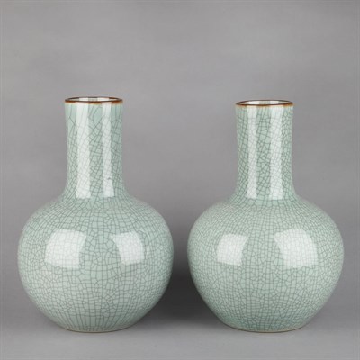 Lot 544 - Pair of Chinese Crackled Celadon Glazed...
