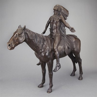 Lot 402 - Bronze Figural Group of an Indian on Horseback...