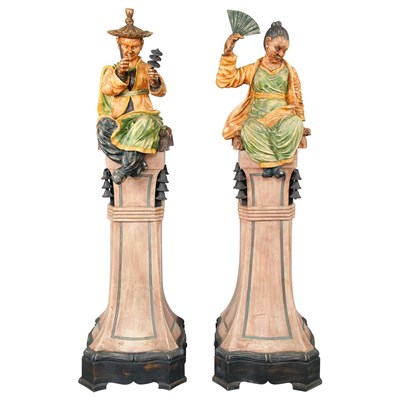 Lot 559 - Pair of Chinoiserie Painted Wood Figures on...