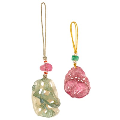 Lot 568 - Two Chinese Hardstone Pendants Comprising a...