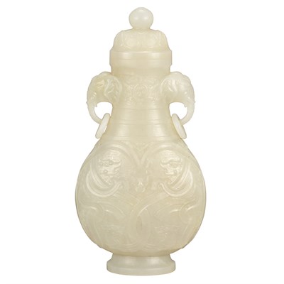 Lot 697 - Chinese White Jade Covered Vase 19th Century...