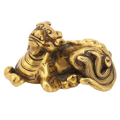 Lot 596 - Chinese Gilt-Bronze Qilin Weight Ming Dynasty...