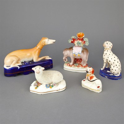 Lot 160 - Group of Five Staffordshire Figures of Animals...