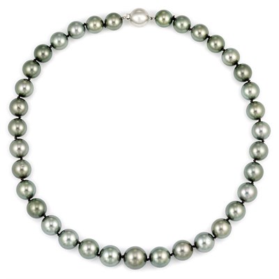 Lot 270 - Dark Gray Cultured Pearl Necklace with White Gold Ball Clasp