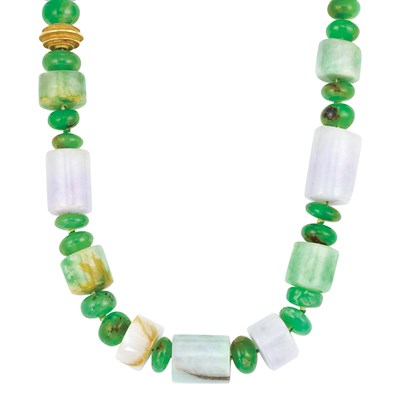 Lot 214 - Gold, Lavender Jade, Jade and Serpentine Bead Necklace, Christopher Walling