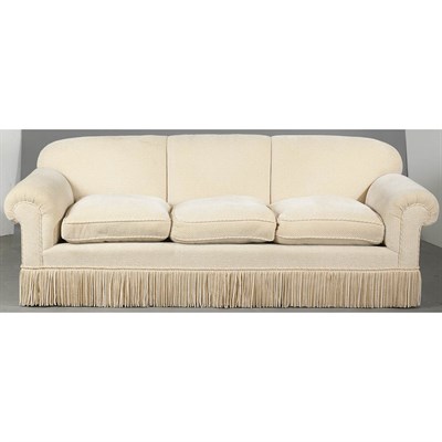 Lot 391 - Chenille Upholstered Three-Seat Sofa Length 6...