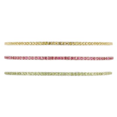 Lot 324 - Three White Gold and Gem-Set Bangle Bracelets