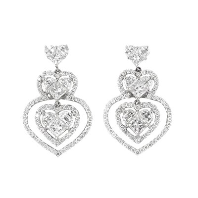 Lot 709 - Pair of White Gold and Diamond Pendant-Earrings