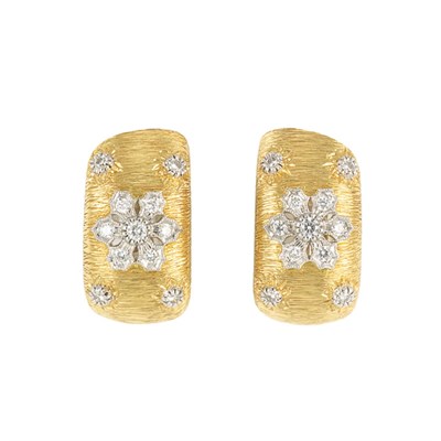 Lot 388 - Pair of Two-Color Gold and Diamond Earclips