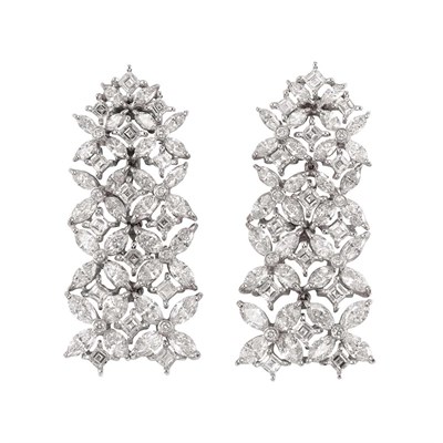 Lot 699 - Pair of Platinum and Diamond Pendant-Earclips