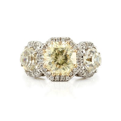 Lot 642 - White Gold, Yellow Diamond and Diamond Ring