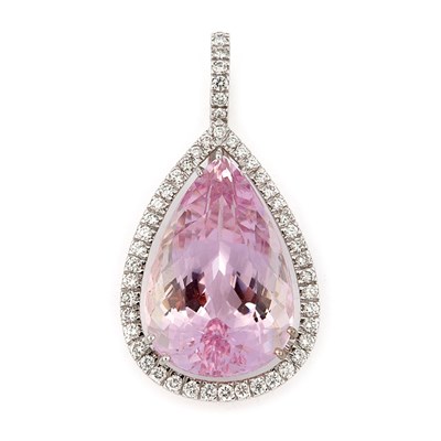 Lot 332 - White Gold, Kunzite and Diamond Pendant