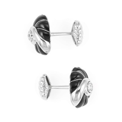 Lot 99 - Pair of White Gold, Black Onyx and Diamond Cufflinks, Fred Leighton