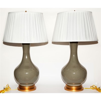 Lot 348 - Pair of Chinese Style Olive Green Porcelain...