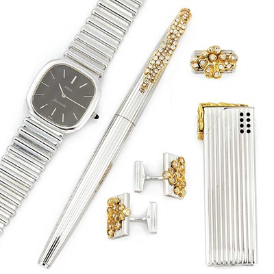 Lot 504 - Group of Gentleman's Two-Color Gold and Diamond Jewelry and Items, Fred