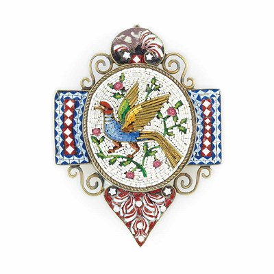 Lot 361 - Antique Silver Gilt and Micromosaic Pendant